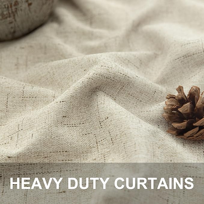 Darkening Curtains for Bedroom 72 Inch Length 2 Panels Coastal Linen Textured Blackout Curtains for Nursery Room Divider Office Cabin Closet Draft Blocking Block Out Kids Drape 52x72 Long Sand Beige