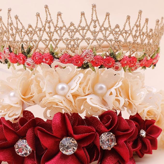 Baby Girl Floral Headband Nylon Flower Crown Elastic Hairband 3pcs Hair Accessories Gift for Girls (9562)