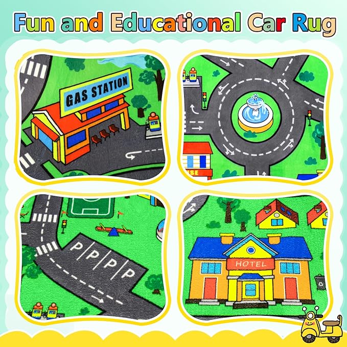 Road Car Rug,City Road Rug for Kids,5x7 Ft Kids Floor Play mat,and Car Carpet Play Mat with Realistic Colors – Perfect for Children and Non-Slip for Classroom,Playroom and Bedroom