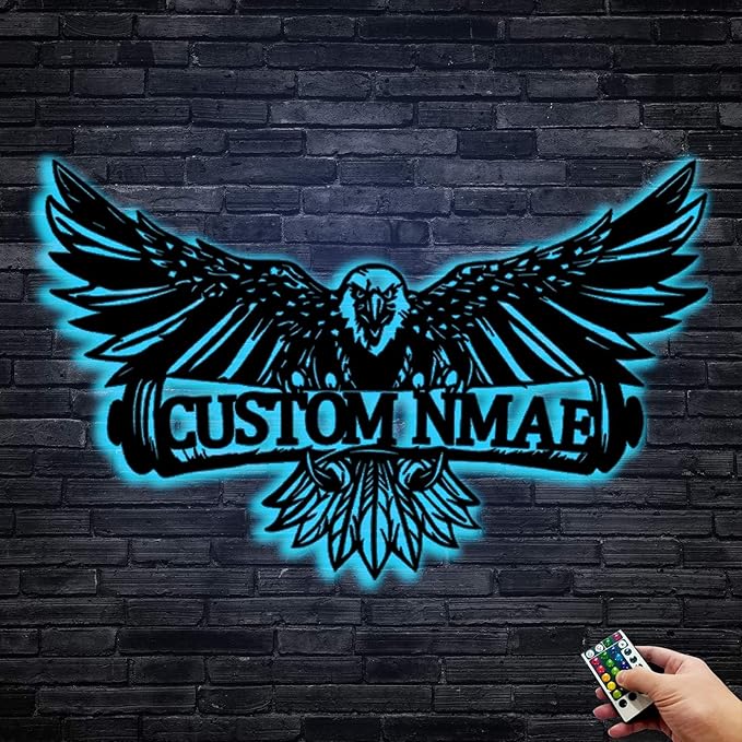 Personalized Eagle Metal Wall Art, Custom Name Sign, 8-24 Inch Black Iron Wall Decor for Indoor Outdoor, Nature-Themed Home Decoration