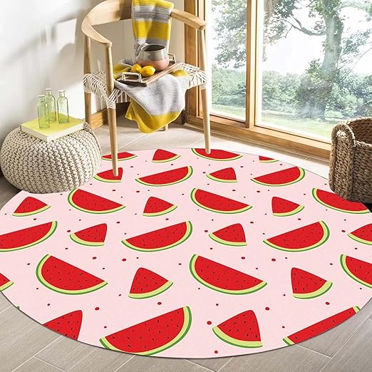 Watermelon Round Rug Pink Rugs for Bedroom Dorm Living Room Fruits Area Rug Floor Mat Pad Doormat Carpet, 6'X6'(180x180cm)