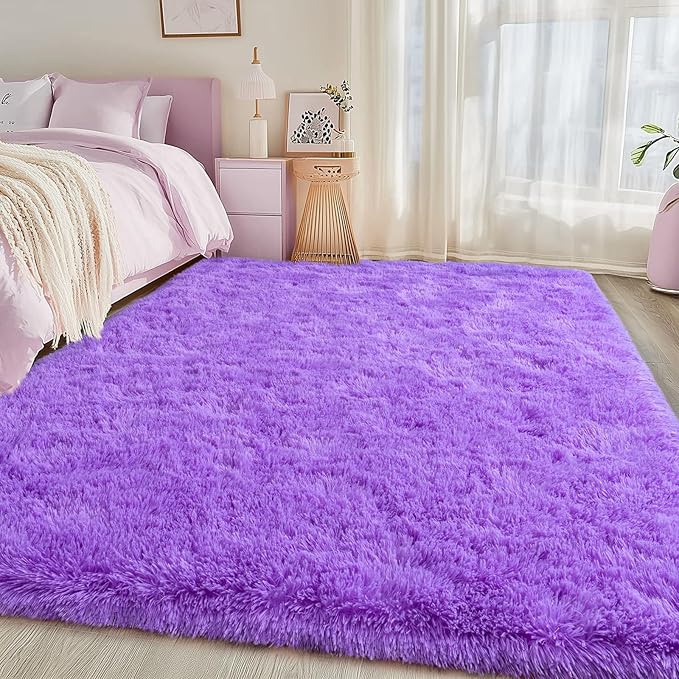 Fluffy Shag Rug 5x7 Purple Rugs for Bedroom, Soft Shaggy Rugs for Living Room, Non-Slip Fuzzy Plush Carpet for Kids Girls Room Dorm Home Decor