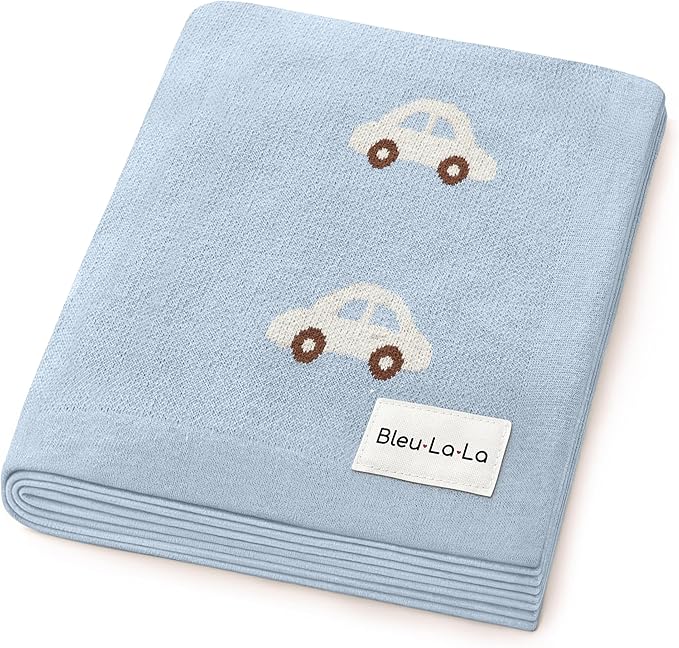 Baby Blanket for Boys 100% Cotton Buttery Soft Cozy Receiving Swaddle Stroller Blanket for Shower Gift Registry for Newborns, Infants, Toddlers (Cars - Baby Blue)