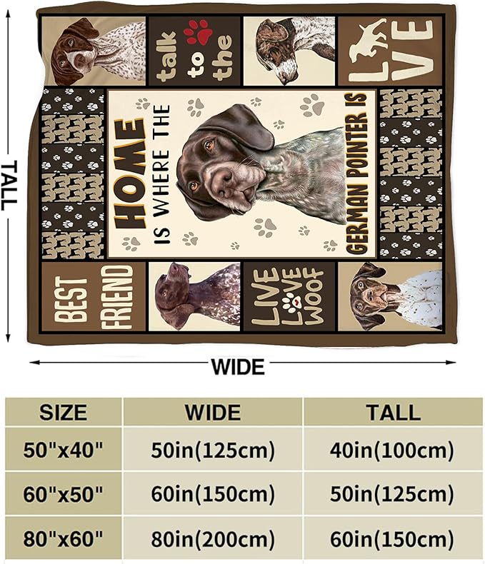 German Shorthaired Pointer Blanket - Cute Dog Throw for Girls, Women, Kids, Adults - Soft Warm Cozy Fleece for Couch, Sofa, Bed - 80"x60"
