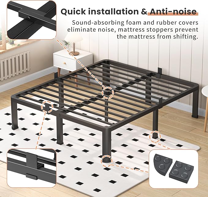 12 Inch Twin Heavy Duty 3500 lbs Bed Frame with Round-Corner Legs & Anti-Squeak Design – Quick Assembly Metal Platform, No Box Spring Needed
