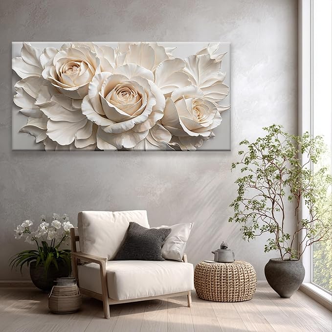 QSQ Large Wall Art For Living Room Prints Home Wall Decor Modern Canvas Art Wall Decor 35 X 70 Inches White Flower Wall Art Elegant Flower Painting Picture For Bedroom Hotel Office Artwork