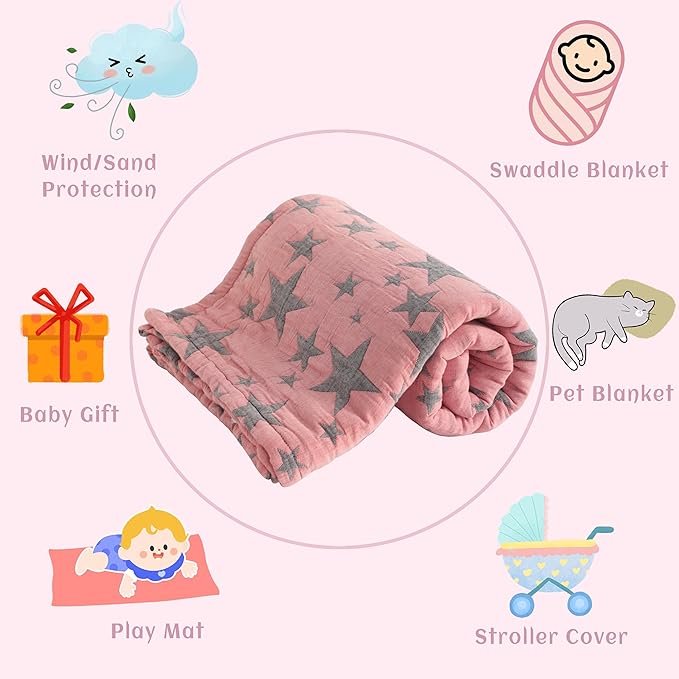 NTBAY 3 Layer Toddler Blanket, Muslin Cotton Jacquard Bed Blankets, Lightweight Thermal Baby Blanket, Super Soft and Warm Crib Blanket for All Seasons, Decoration Gift, 45"x60", Red and Black Star