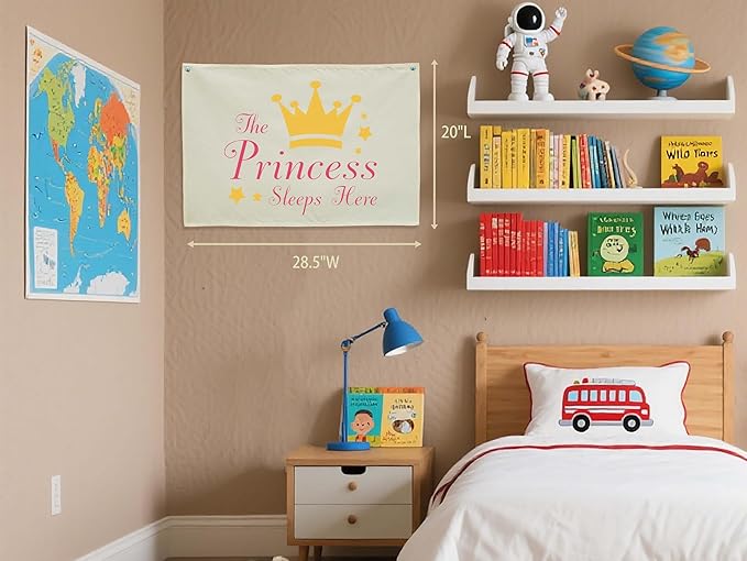 the Princess Sleeps Here-Rectangular Banner Flag Poster Wall Decor for Baby Girl Kids Teen-Nursery Above Crib Bedroom Door Wall Sign Decorations-Girl Present-Birthday Baby,Shower Christmas Gift