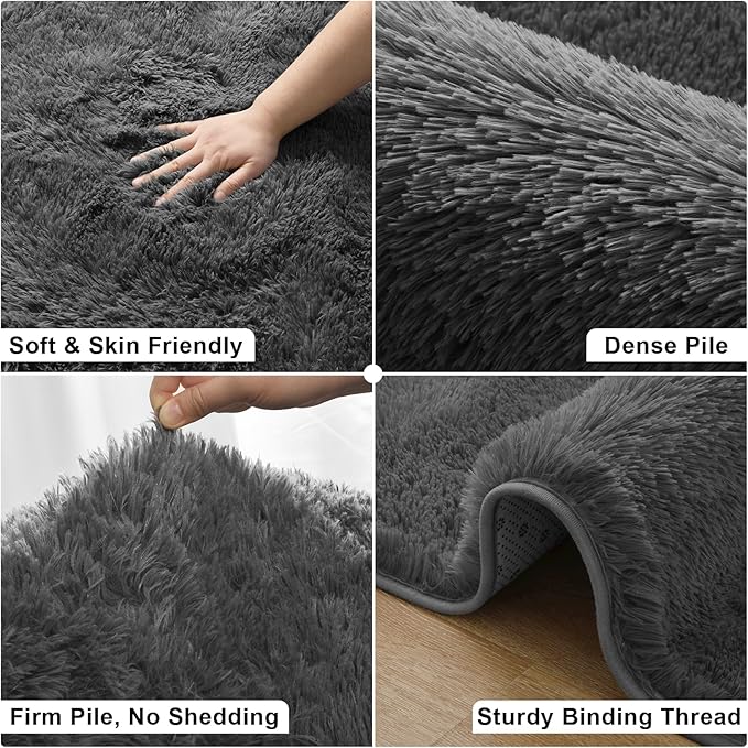 Merelax Modern Soft Fluffy Small Shaggy Rug for Bedroom Livingroom Dorm Kids Room Indoor Home Decorative, Non-Slip Plush Furry Fur Area Rugs Comfy Nursery Accent Floor Carpet 7X10 Feet,Dark Grey