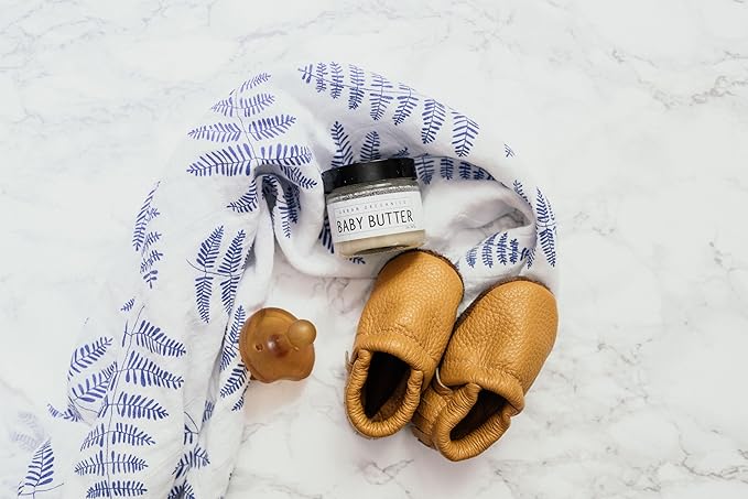 Margaux & May Organic Muslin Swaddle Blankets 2 Pack - 100% Organic, Large 47x47 Inches, Breathable Baby Blankets, Blue Fern and Solid Blue