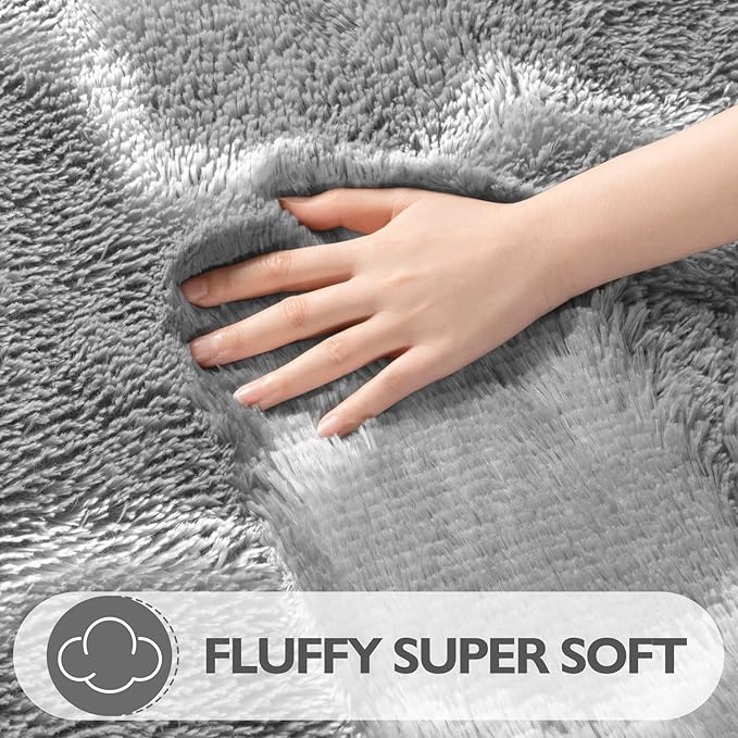 EVOIONOS 6x9 Washable Large Area Rug for Living Room, Grey and White Geometric Pattern Fluffy Shag Rug for Bedroom, Ultra Soft Plush Non Slip Carpet for Indoor Floor Nursery Kid Home Decor Aesthetic