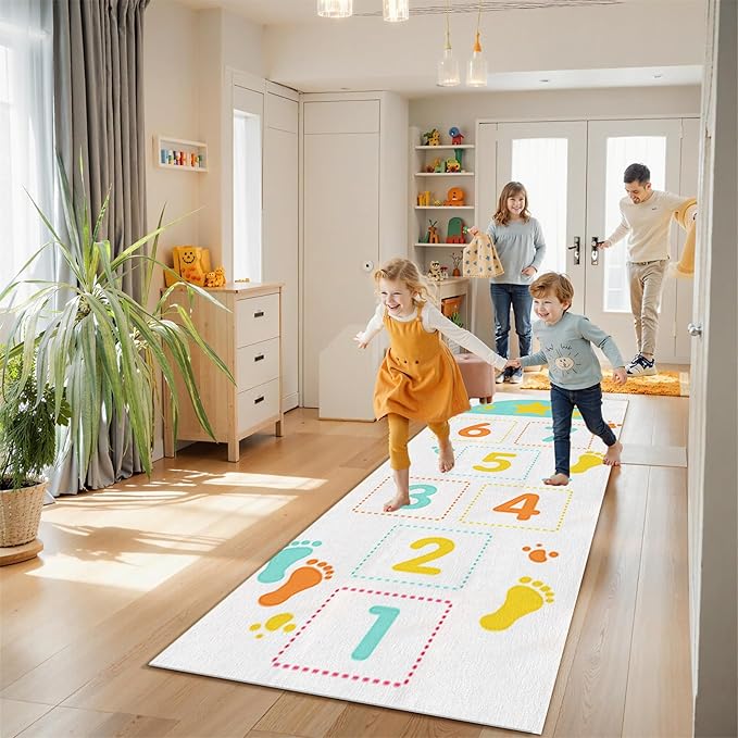 ABC Kids Educational Runner Carpet,2x6ft Hopscotch Rug,Soft Floor Play Non-Slip Mat,Cute Indoor Or Outdoor Play Rug for Kids - Fun Home Decor for Boys and Girls!White