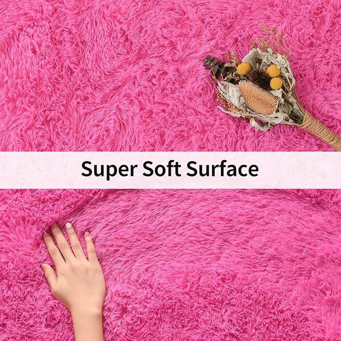Merelax Modern Soft Fluffy Large Shaggy Rug for Bedroom Livingroom Dorm Kids Room Indoor Home Decorative, Non-Slip Plush Furry Fur Area Rugs Comfy Nursery Accent Floor Carpet 4'x6' Hot Pink