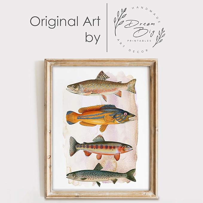 DREAM BIG PRINTABLES Vintage Fishing Decor Art Print - Unframed - 8x10 | Farmhouse Decor | Wall Art for Cabin, Lake House, or Fishing Enthusiast | Made in USA