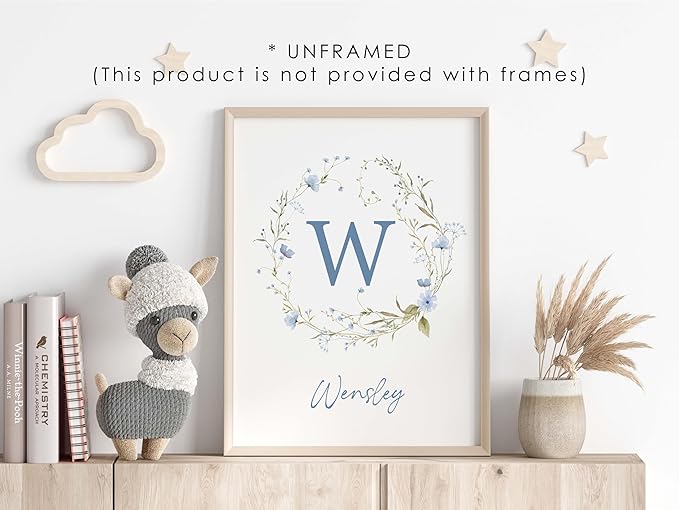 Personalized Name Flower Nursery Wall Art Prints, Crib & Nursery décor, Newborn Baby Girl Gift Present, Floral Baby Girl Room Pictures, Poster For Baby And Kids (1 Print, Flower 7)