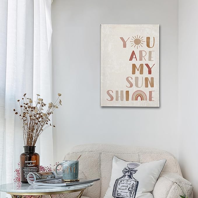 PHAMTE Wall Art You Are My Sunshine Wall Decor,Boho Nursery Decor,You Are My Sunshine Boho Sun Sunshine Rainbow Canvas Framed Wall Decor Home Teens Girls Kids Nursery Classroom Bedroom Living Room(16x24 Inch)