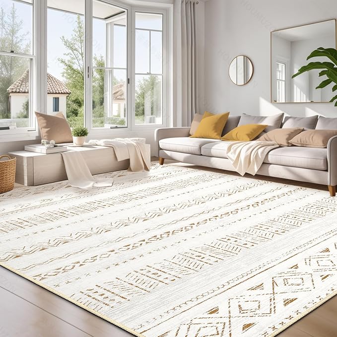 Area Rugs for Living Room Washable Living Room Rug Soft Neutral Indoor Floor Carpet Non-Slip Stain Resistant Modern Boho Rugs for Bedroom Dining Room Kids Room Nursery Office Home Brown