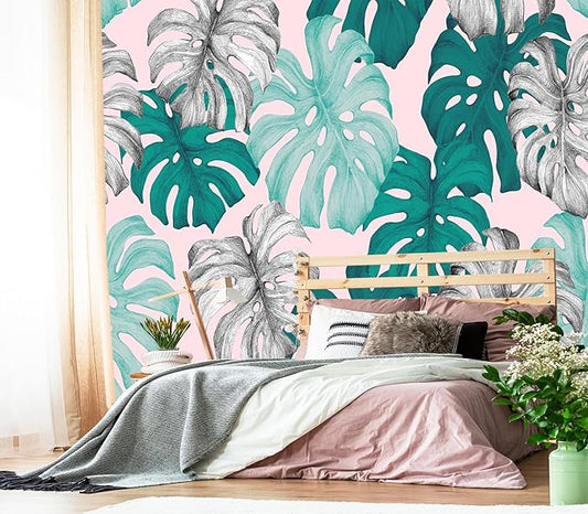 XMPMBM-Tropical Leaf Botanical backsplash Large Decorative Wallpaper Banana Leaf Plant Bedroom Bathroom Wall Mural- W 132" X H 92"（93 Square Foot）