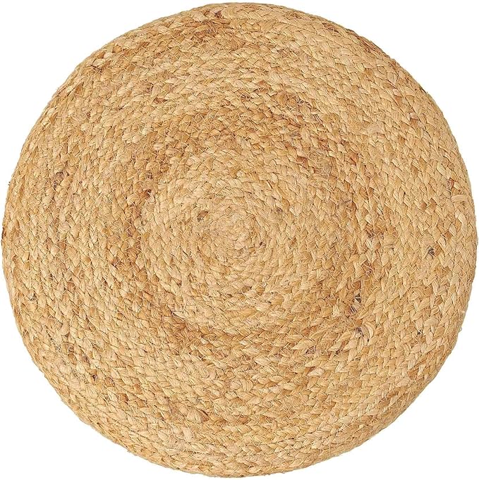 REDEARTH · Cylindrical Pouf Foot Stool Ottoman - Jute Braided Accent Sitting Footrest for The Living Room, Bedroom, Nursery, Patio, Lounge & Other Rooms in The Home (14.5”X14.5”X16”; Natural Ivory)
