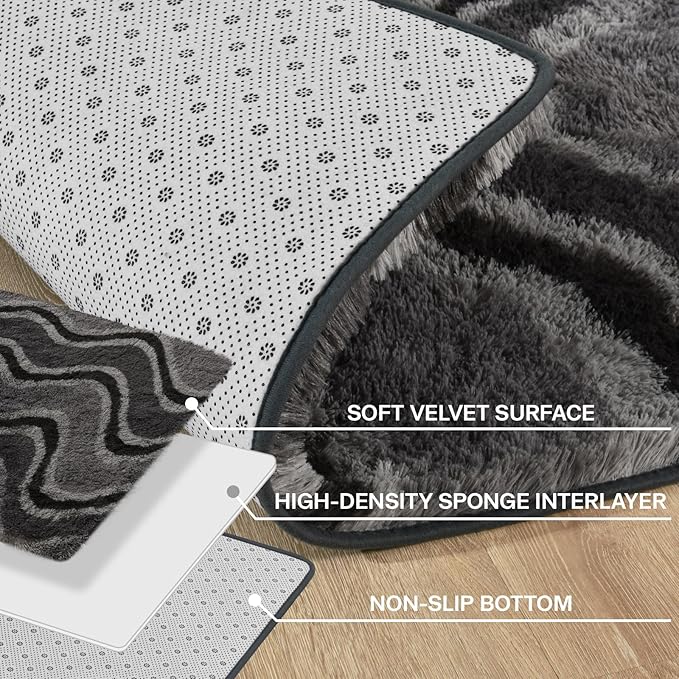 Meralax Grey Rugs for Living Room Bedroom, 5x8 Soft Area Rug Fluffy Shaggy Bedside Rug, Machine Washable Indoor Gray Floor Carpet for Kids Girls Boys, Dorms, Nursery Rooms, Home Decor Aesthetic