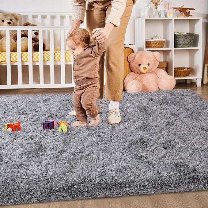 Merelax Soft Modern Indoor Large Shaggy Rug for Livingroom Bedroom Dorm Kids Room Home Decor, Non-Slip Plush Fluffy Furry Fur Area Rugs Comfy Nursery Accent Floor Carpet 9x12 Feet, Grey