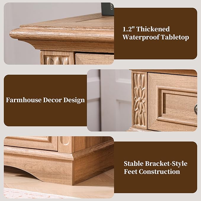 Dresser for Bedroom with 6 Drawers, 48" Tall Natural Dresser for Storage and Organization, Farmhouse Chest of Drawers for Living Room, Closet, Hallway