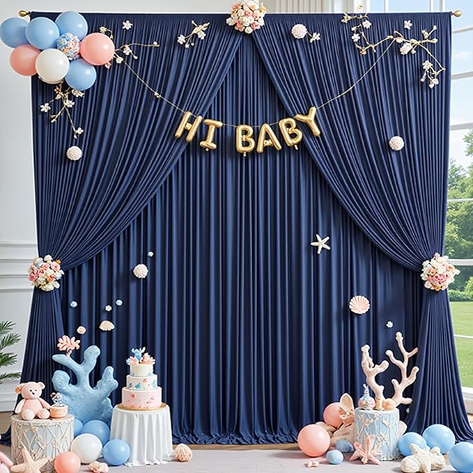 10×14ft Wrinkle Free Navy Blue Backdrop Curtain for Wedding Parties,2 Panels 5×14ft Height Soft Silky Polyester Photo Backdrop Drapes Curtains for Birthday Photography Stage Events Background Cloth