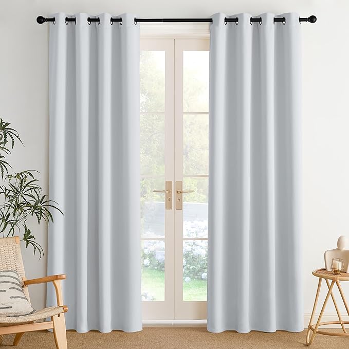 NICETOWN Greyish White Curtains 84 inches Long 2 Panels Set, Thermal Insulated Grommet Curtains, Easy Clean Light Blocking Shades for Living Room, Bathroom, Window, Holiday Decor, Kids Room