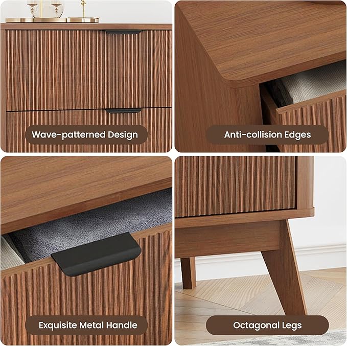 SUNWAVE 6 Drawer Dresser for Bedroom, 49.6" Wide Modern Fluted Dresser with Round Corner, Wood Chest of Drawers for Living Room