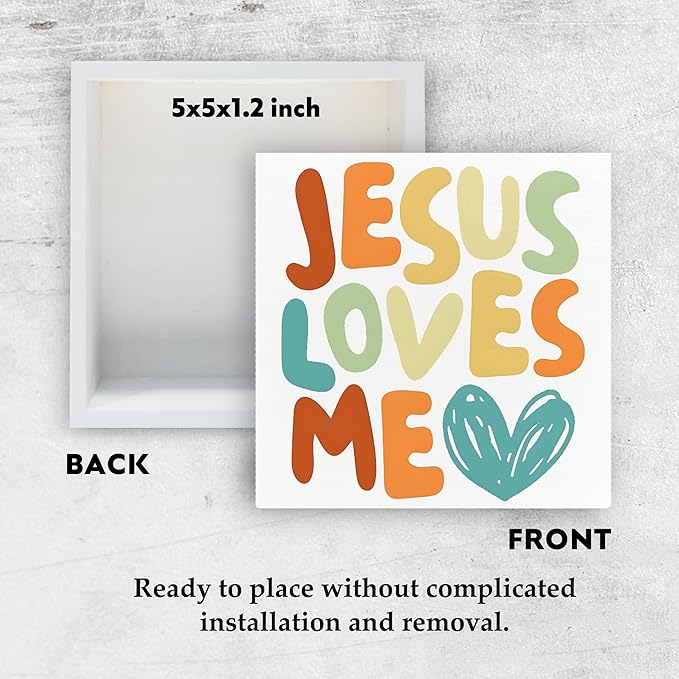 Baby Girl Nursery Christian Wood Box Sign, Christian Toddler Room Decor, Kids Bible Verse Decor, Jesus Loves Me Wooden Box Sign for Tabletop Shelf Home Desk 5x5 Inch