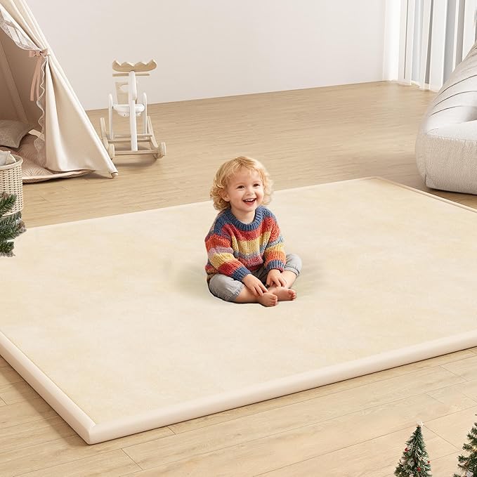 Baby Play Mat for Floor, 1.3'' Thick Memory Foam Tummy Time Mat - Super Soft Coral Velvet Nursery Rug with Non-Slip Backing, Crawling Rug for Toddlers/Infants, Yoga & Tatami Use, 59''x 79''