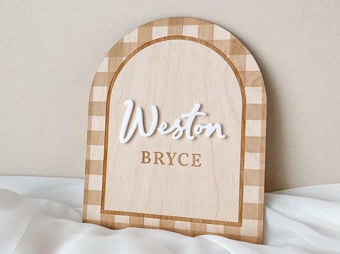Personalized Baby Name Hospital Announcement Sign, Wooden Arch Design with 3D Letters, Nursery Room Decor