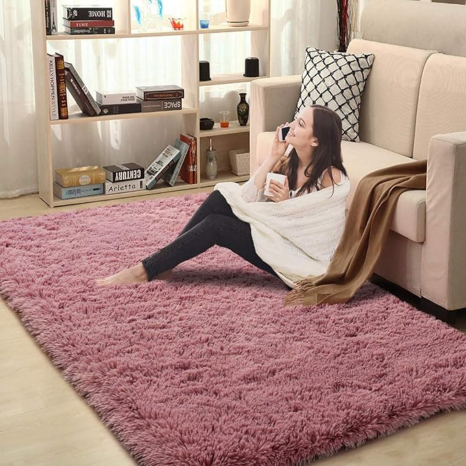 Merelax Modern Soft Fluffy Large Shaggy Rug for Bedroom Livingroom Dorm Kids Room Indoor Home Decorative, Non-Slip Plush Furry Fur Area Rugs Comfy Nursery Accent Floor Carpet 4'x6' Blush