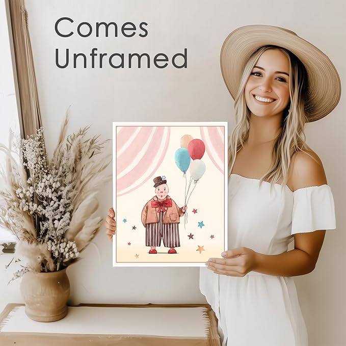 Circus Nursery Wall Art Prints (Set of 3) - Unframed - 8x10s | Delightful and Colorful Unframed 8x10 Inches Prints | Wall Art for Kids | Kids Room Décor | Classroom Décor | Bedroom Wall Décor