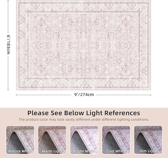 Light Pink 6x9 Rugs for Bedroom Nursery Rug Vintage Aesthetic Cute Boho Floral Washable Area Rug Indoor Carpet for Kids Room Playroom Living Room
