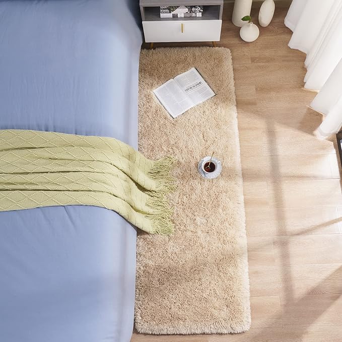 BENRON Soft Runner Rugs for Bedroom 2x6, Washable Long Runners for Hallway Entryway Kitchen Dorm, Fluffy Throw Rug for Kids Girls Room Decor Photo Prop, Light Tan
