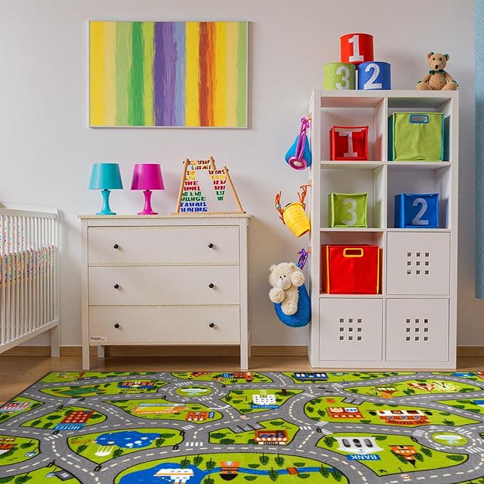 STARUIA Washable Kids Play Rug for Playroom, Boys Car Rug for Kids Toy Cars Have Fun Safely, Non-Slip Educational City Road Rugs Carpets for Kid Room Bedroom, 60" x 32"