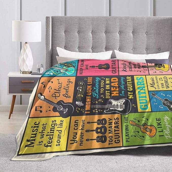 Guitar Music Throw Blanket Soft Cozy Fleece Fuzzy Plush Warm Stuff Bedding Blanket Gifts for Guitar Lover Boys Girls Kids Adult Men Women 50"X60"