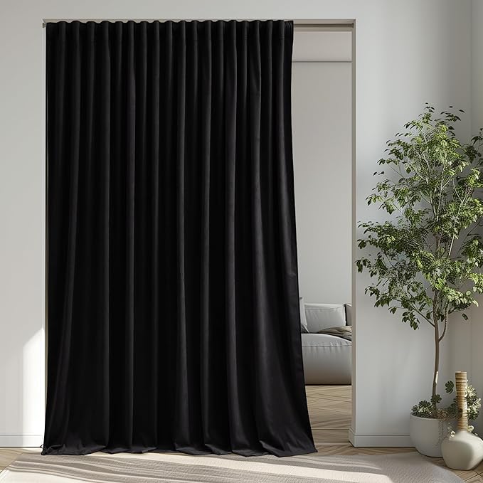 StangH Black Velvet Theater Curtains Extra Wide Blackout Window Drapes for Sliding Glass Door, Halloween Backdrop Curtains for Living Dining Room/Sitting Area, W100 x L108, 1 Panel