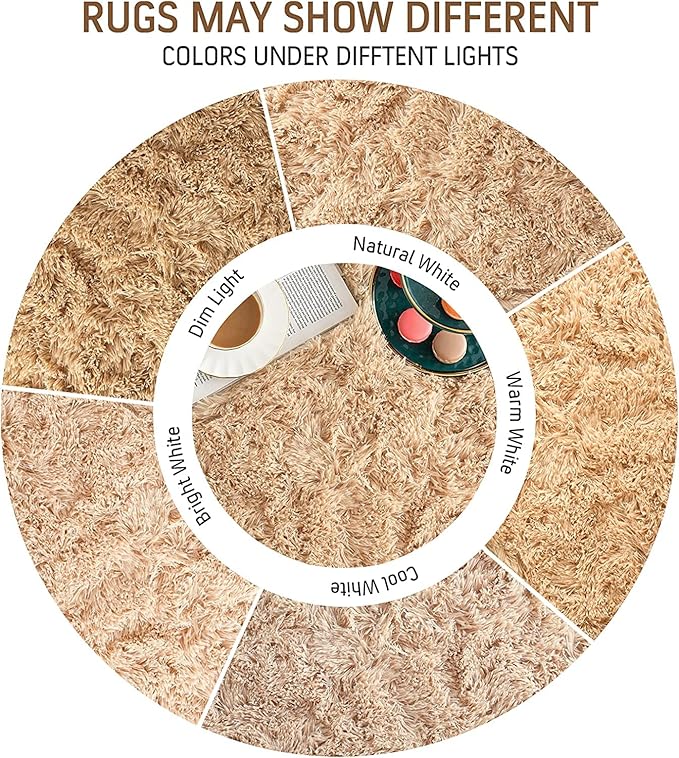 BENRON Fluffy Rugs for Living Room 5x8 Light Tan, Washable Large Area Rugs for Bedroom Dining Table Office Kids Nursery Room, Washable Indoor Floor Carpets