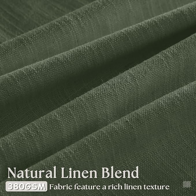 Olive Green Linen Curtains 45 Inch Length 2 Panel Set for Small Windows Rustic Country Linen Cotton Light Filtering Drapes Privacy Pinch Pleated Back Tab Semi Sheer Kitchen Curtains 45 Inches Long