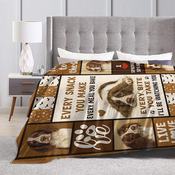 Springer Spaniel Blanket English Springer Decor Throw Blanket Super Soft Flannel Fluffy Plush Cozy Fuzzy Fleece Stuff Blanket Gifts for Dog Lover Woman Girl Kids Adults for Bed Sofa Couch 60"X80"