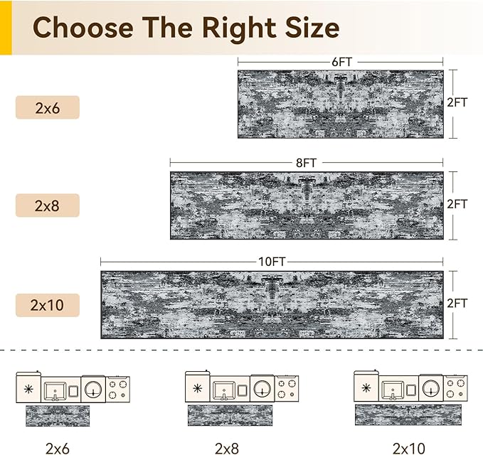 Washable Area Rugs 2'x8' Non-Slip Modern Abstract Soft for Living Room Entryway Bedroom Nursery, Print Pattern, Black Gray