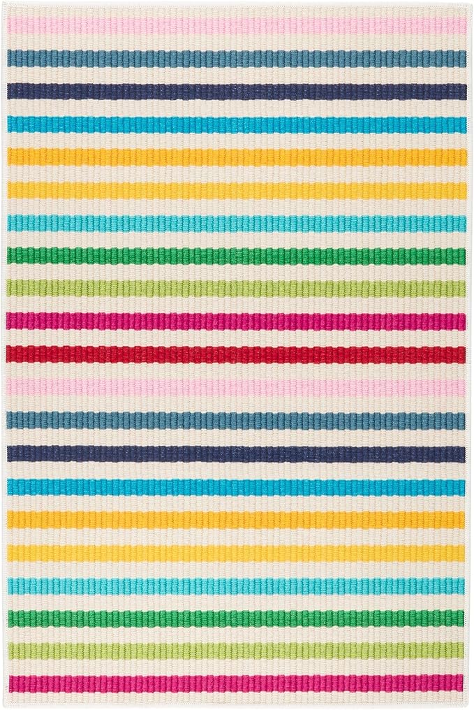 Dash and Albert Rainbow Machine Washable Area Rug - 3' x 5' Multicolor Stripe Washable Accent Rug - Durable, High Traffic Areas Kitchen, Mudroom, Hallways