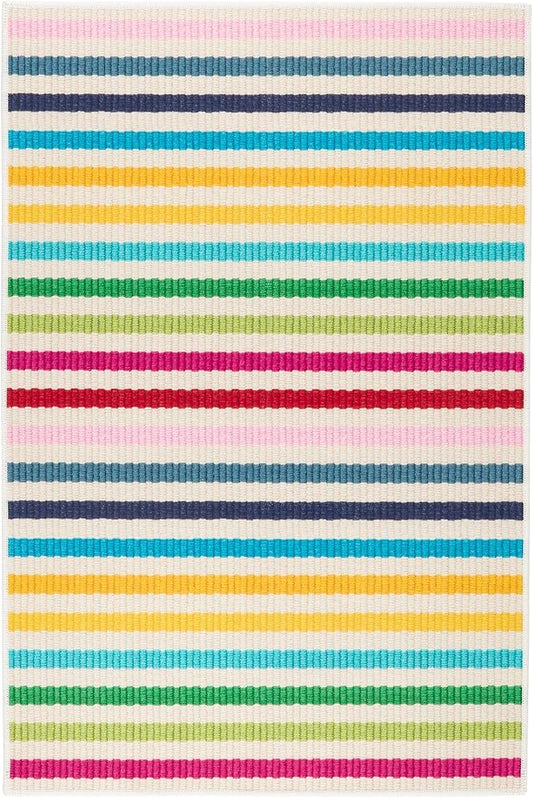 Dash and Albert Rainbow Machine Washable Area Rug - 2.5' x 8' Runner Multicolor Stripe Washable Accent Rug - Durable, High Traffic Kitchen, Mudroom, Hallways