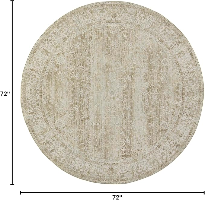Kitchen Living Room Bedroom Dining Room 6' Round Vintage Rug Indoor Floor Cover Floral Print Circle Rug 6' Round Cream&Light Tan