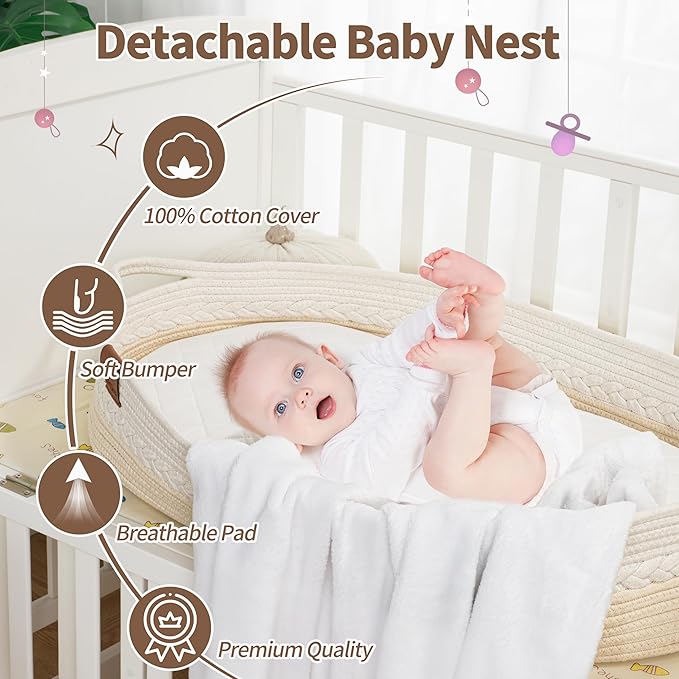 Deluxe Baby Changing Basket for Baby Dresser, Cotton Moses Baskets for Newborn, Babies Change Unisex Moses Changing Bassinet for Dresser, Foam Changing Pad Basket Changing Table Topper, Diaper Caddy