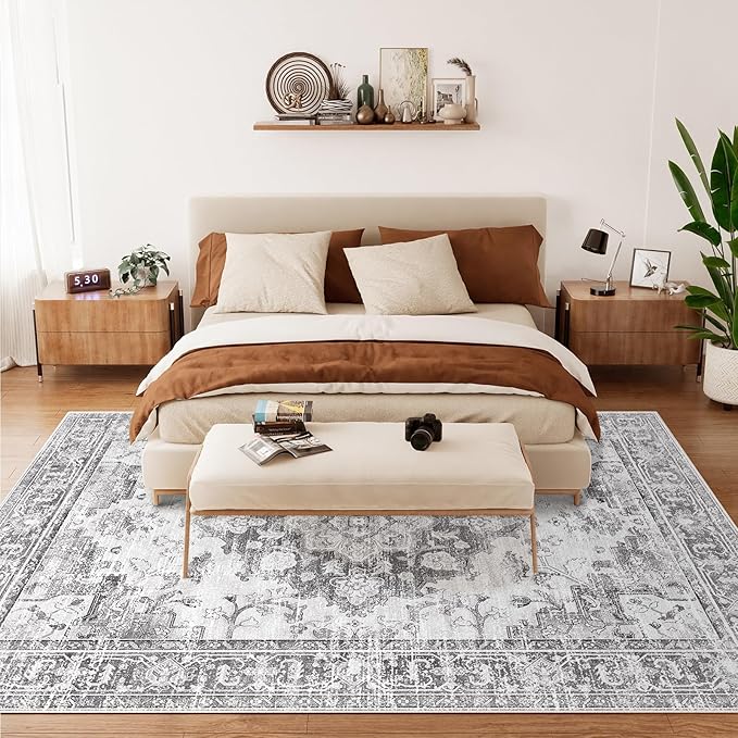 Machine Washable Rugs Nursery Rug 8x10 Area Rugs Girl Non Slip Low Pile Water Repellent Soft Print Pattern for Bedroom Indoor Decor Kids Playroom Blackgray