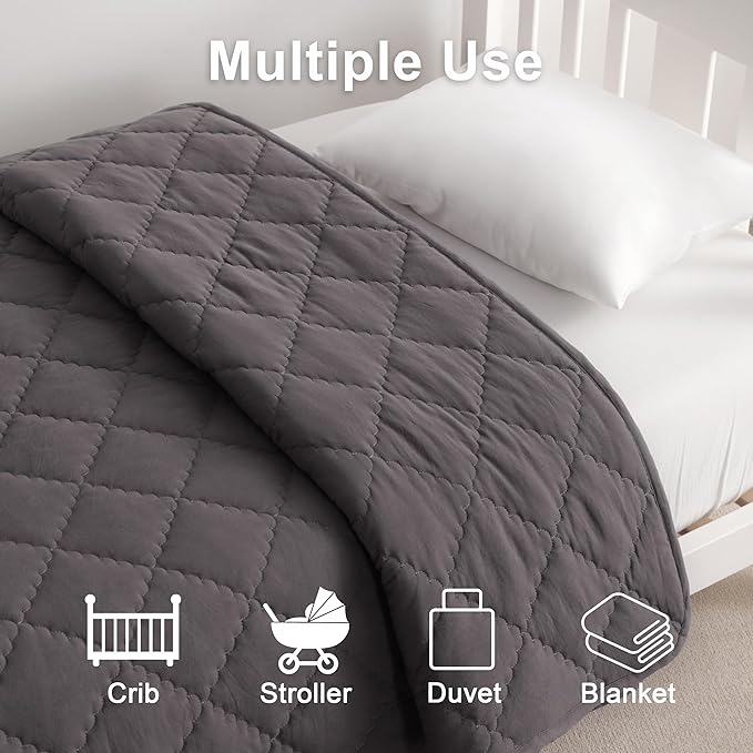 BEDSUM 100% Brushed Microfiber Down Alternative Toddler Comforter, Ultra Soft Lightweight and Warm Breathable Crib Quilted Blanket for Nursery Stroller Bed, 39x47 Inches, Dark Grey