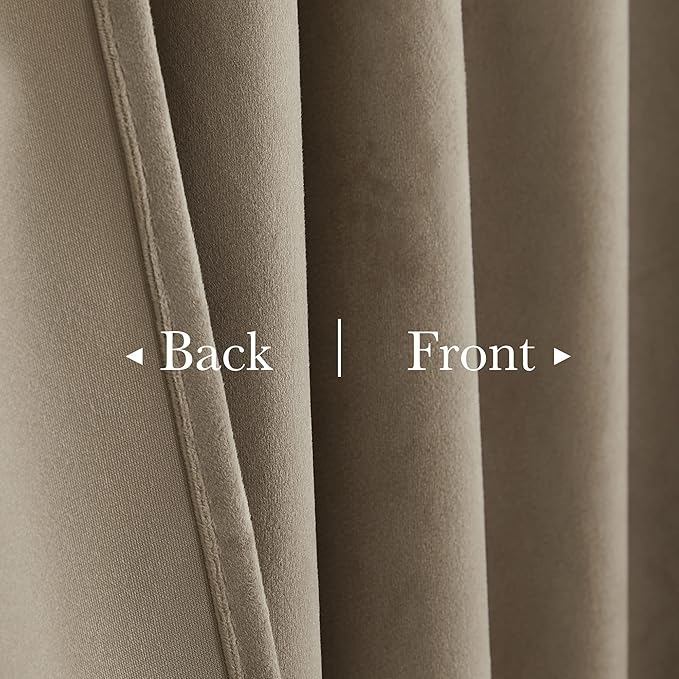 StangH Camel Beige Velvet Curtains 84 Inch Length - Back Tab Light Blocking Thermal Insulated Doorway Drapes for Bedroom Living Room, Ensures Privacy & Comfort, W42 x L84, 2 Panels
